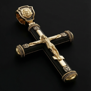 Золотой крест с черным деревом Розмір 65 мм (з урахуванням вушка) (2001999028)