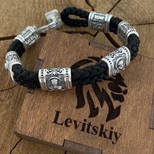 Срібний православний браслет на шовковому шнурку (1753568692)