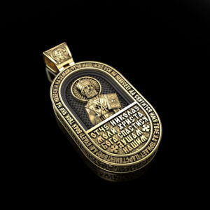 Золота підвіска з чорним деревом та Святим Миколаєм