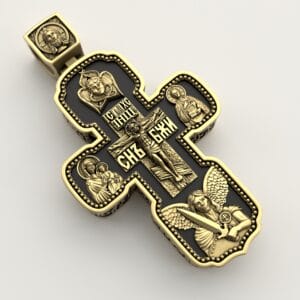 Хрестик із золота 585 проби та дерева ебен. Арт. 0194