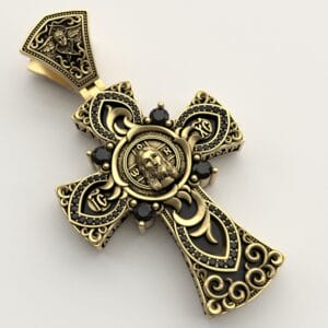 Хрест із золота 585 проби ( з чорним оніксом або деревом ебен ) Арт.0185