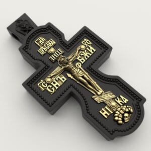 Хрестик із золота 585 проби та дерева ебен. Арт. 0197