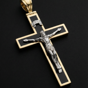 Хрестик із золота 585 проби та емалью