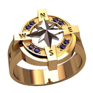 Чоловічий перстень із золота 585 проби з натуральними сапфірами "Навігатор"