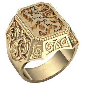 Чоловіча печатка з червоного золота 585 проби "Золотий лев"