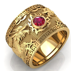 Каблучка чоловіча з рубіном "Китайський дракон"