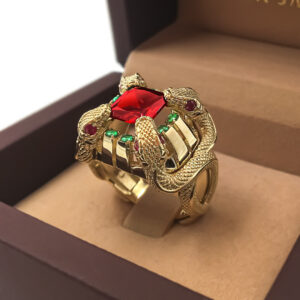 Перстень "Кобри" з гранатом та смарагдами