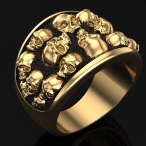 Чоловіча каблучка "Черепа" з жовтого золота з діамантами.