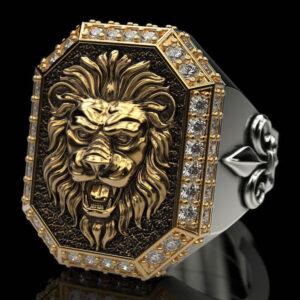 Перстень "Лев та масонський символ"