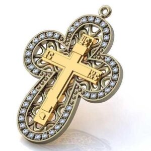 Золотий православний хрест з камінням