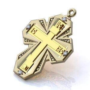 Золотий православний хрест небеса з камінням