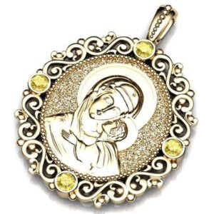 Золота ладанка Діва Марія з немовлям