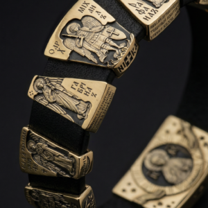 Православний браслет із натуральної шкіри із золотими вставками